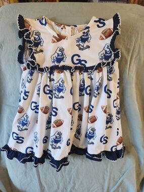 Little Bear Smocks dress 18M White Blue Football Ruffle Dress GA Southern Eagles